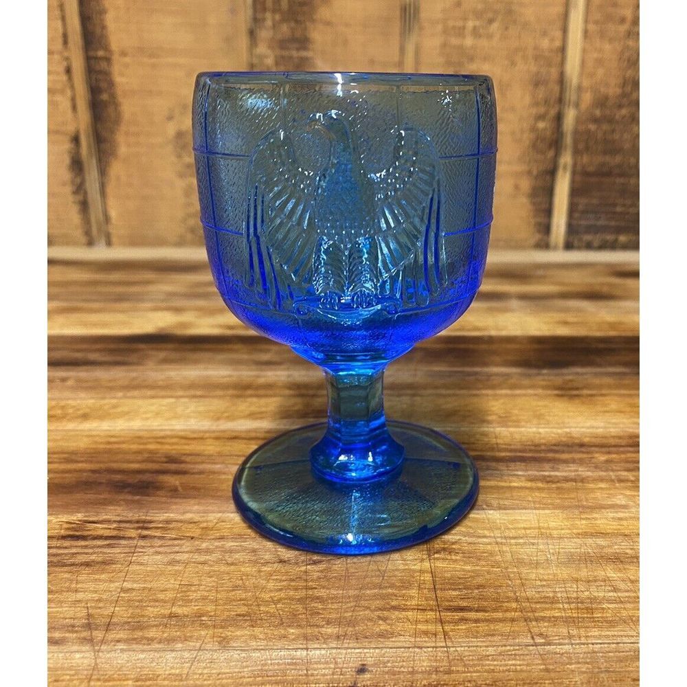 Vintage Imperial Glass Royal‎ Blue Mini Eagle Wine Goblet 4" Tall